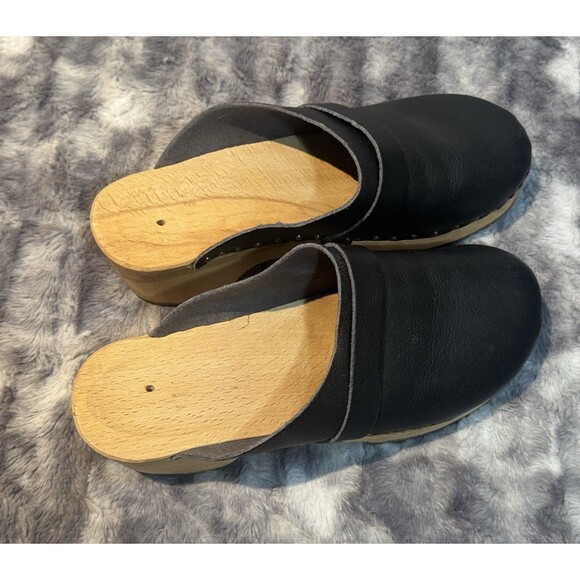 Black  Swedish Design Clogs Vollsjo Suede Leather Wooden Size EU 39/US 8 - Picture 4 of 8